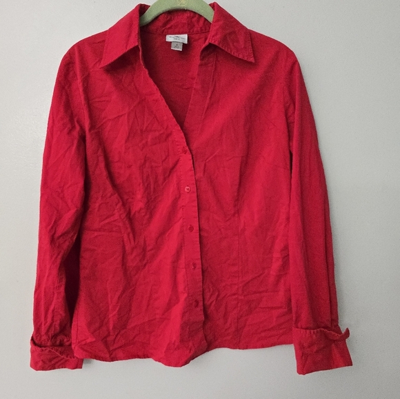 Worthington Top Women's Size 6 Red Button Up Shirt Long Sleeve Stretch Workwear - Picture 1 of 10